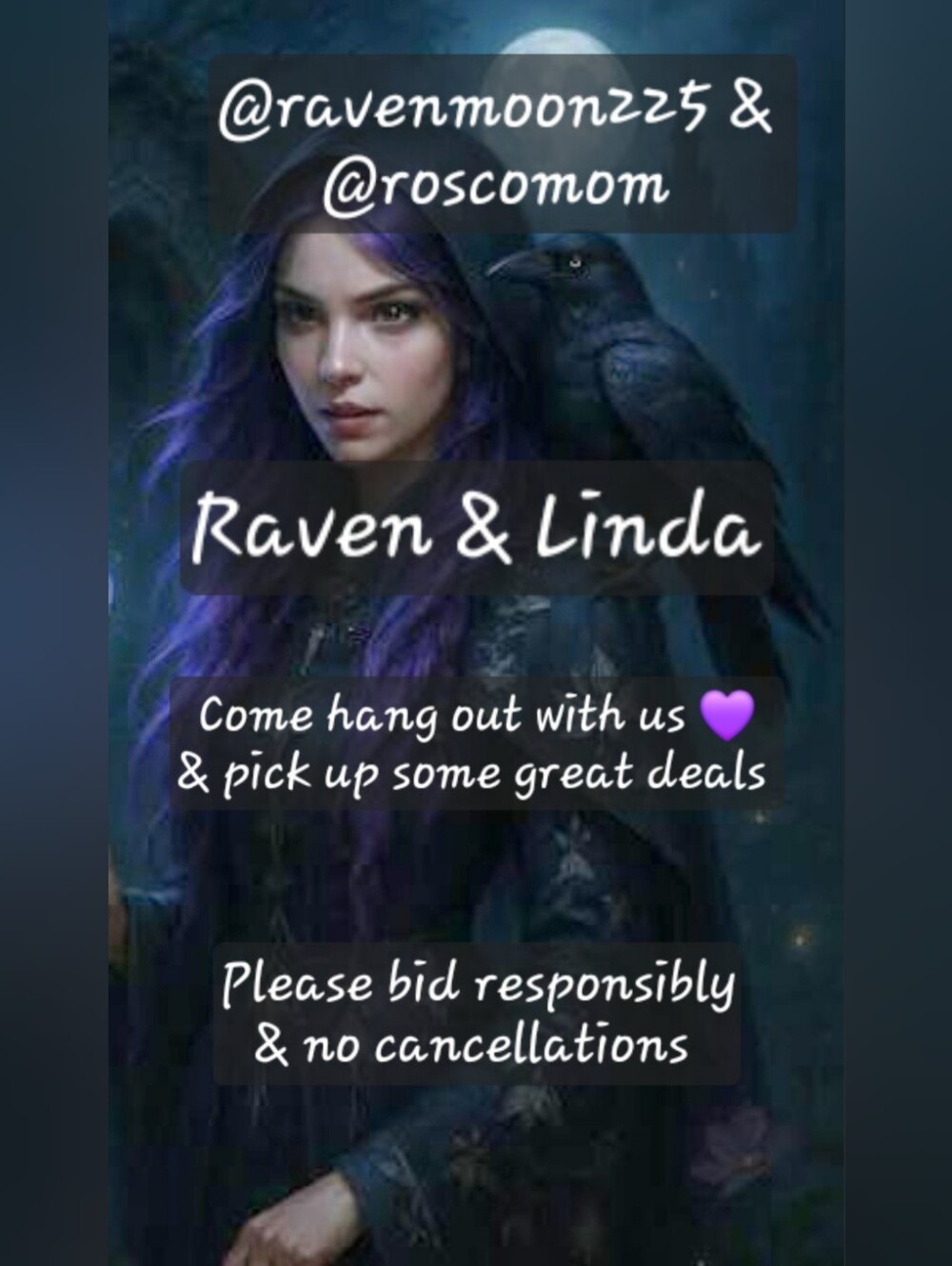 @ravenmoon225 & @roscomom   Raven & Linda; Live Co-host Show Flyer